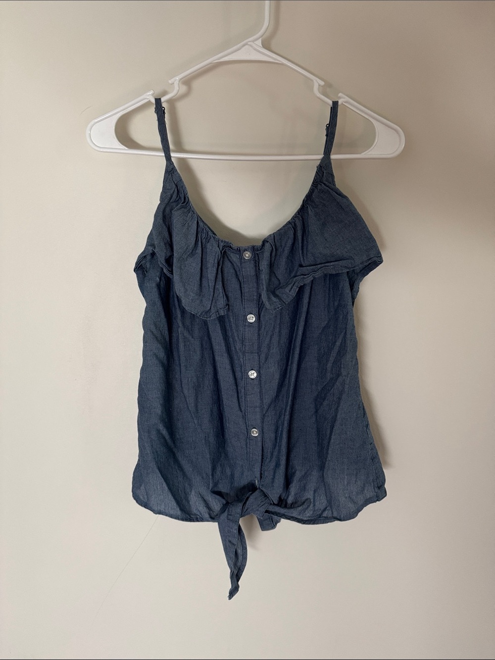 Old Navy Navy Button-Front Tie-Hem Ruffle Camisole